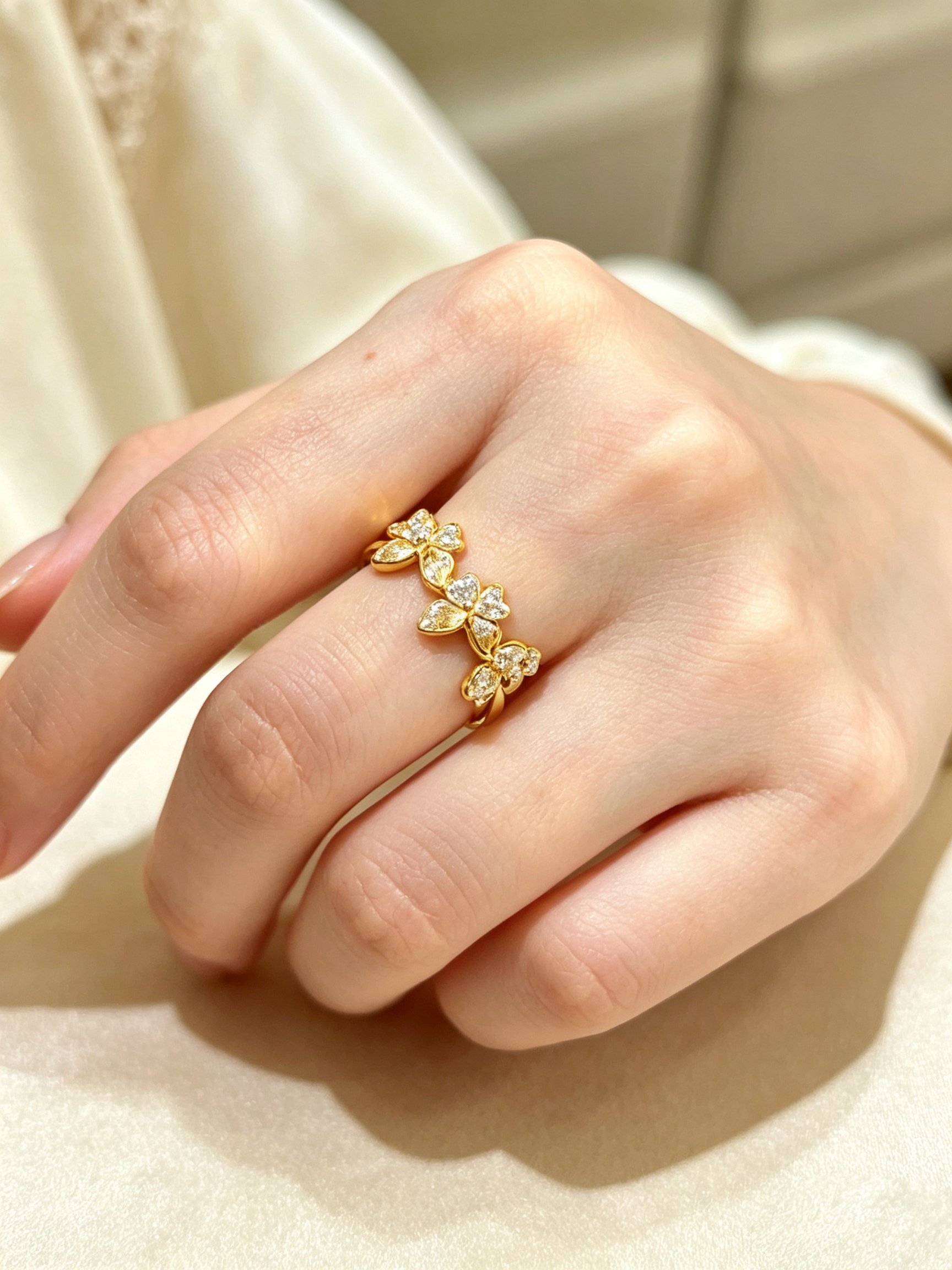Golden Butterfly Ring with Zirconia