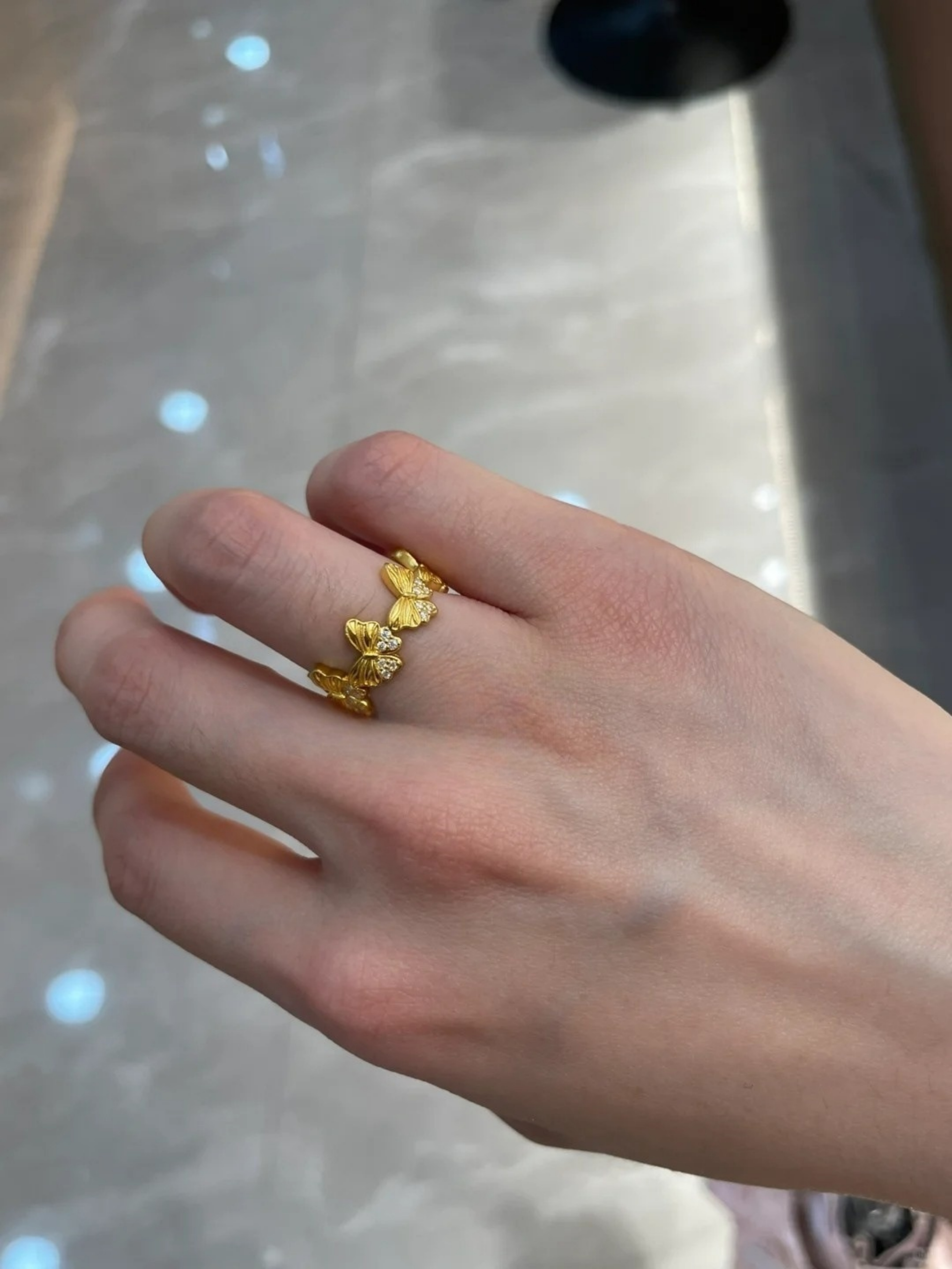 Golden Butterfly Ring with Zirconia