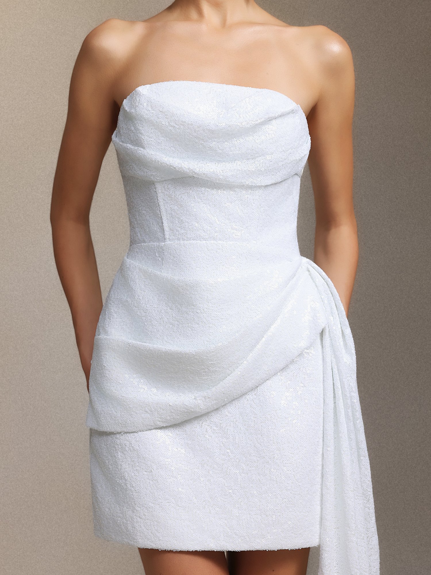 White Strapless Mini Dress with Drape Detail