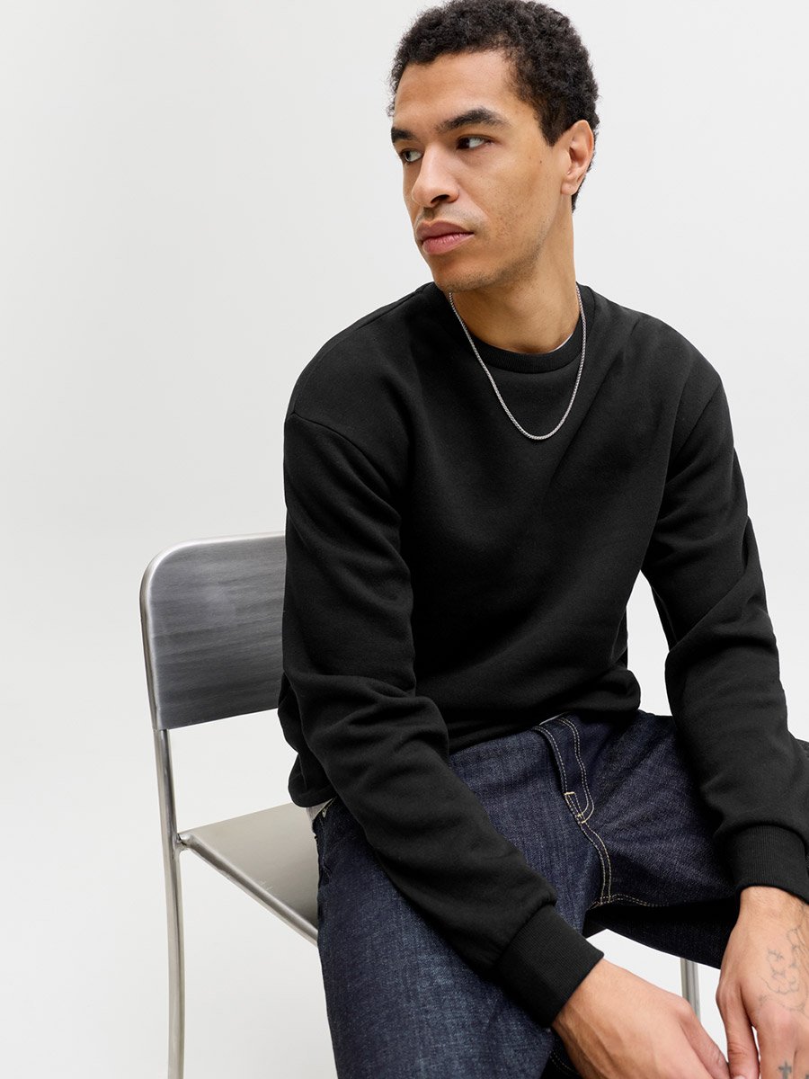 Black Plain Pullover Sweatshirt