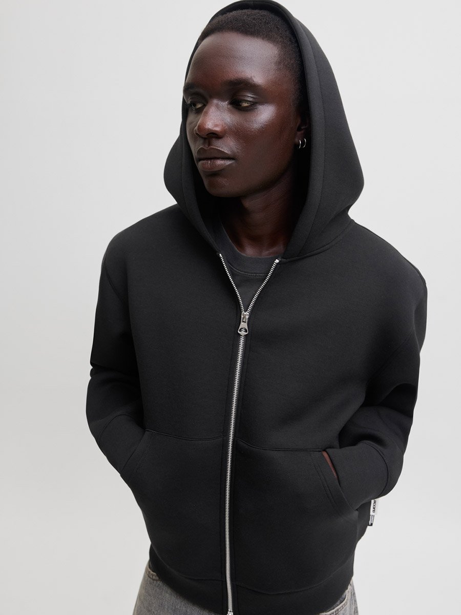 Black Zip-Up Scuba Hoodie