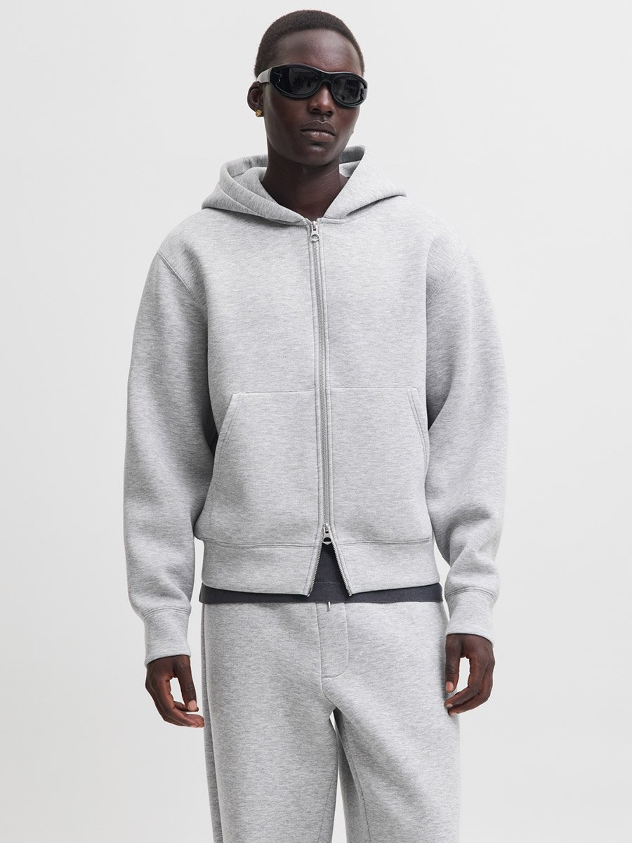 Grey Zip-Up Scuba Hoodie