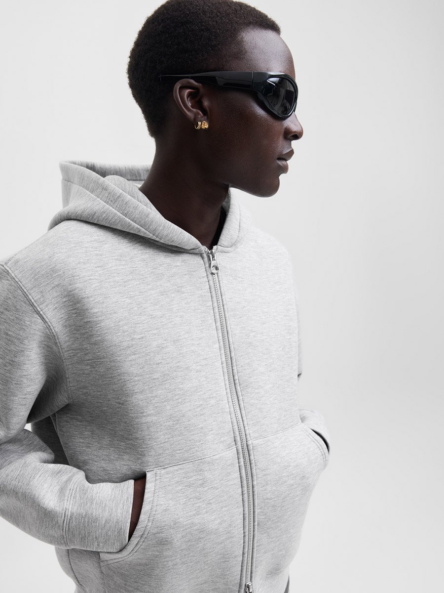 Grey Zip-Up Scuba Hoodie