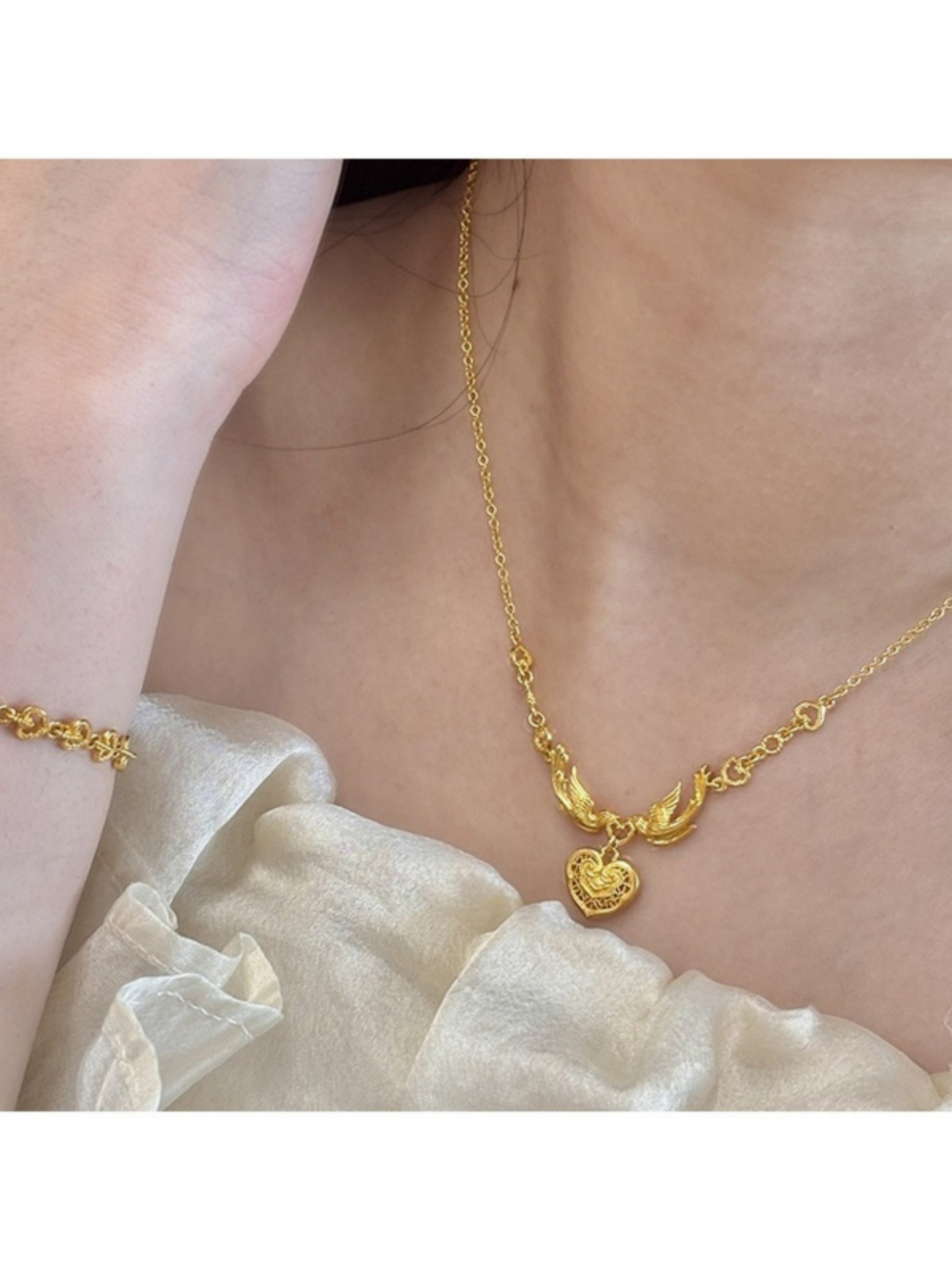 Golden Winged Heart Necklace