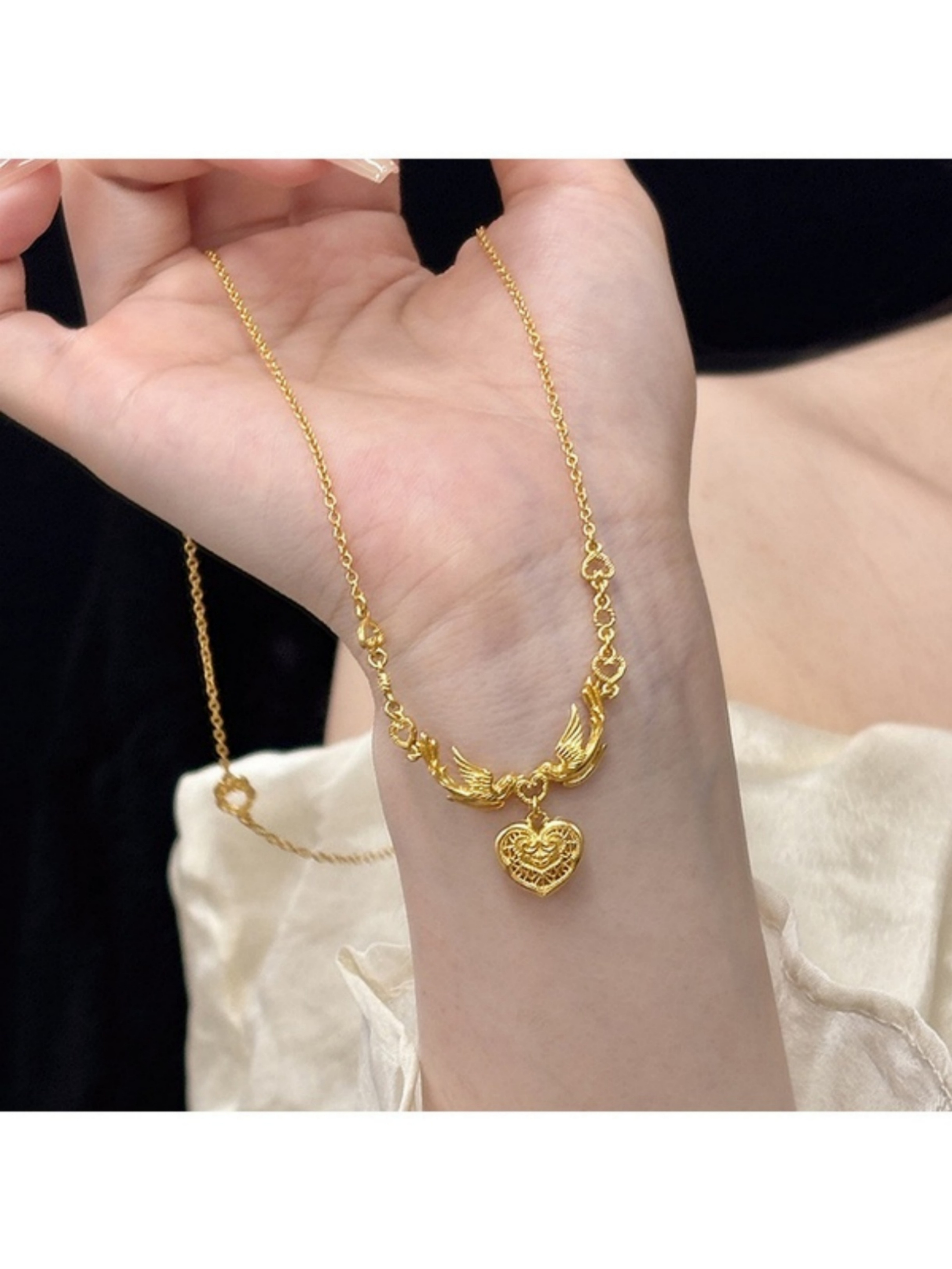 Golden Winged Heart Necklace