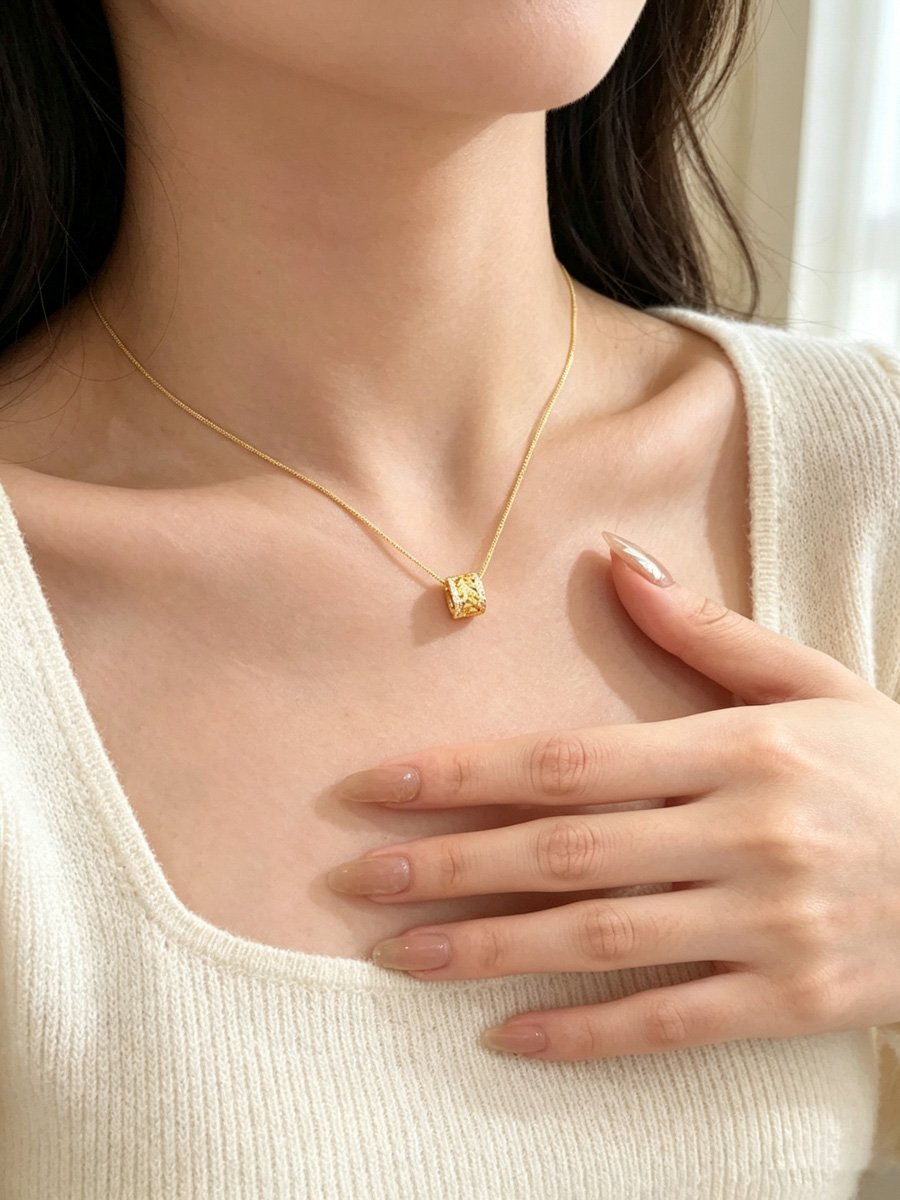 Gold Barrel Pendant Necklace