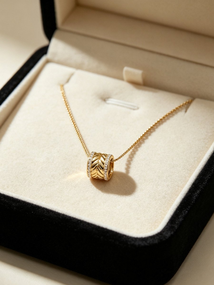 Gold Barrel Pendant Necklace