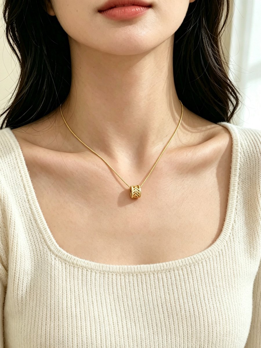 Gold Barrel Pendant Necklace