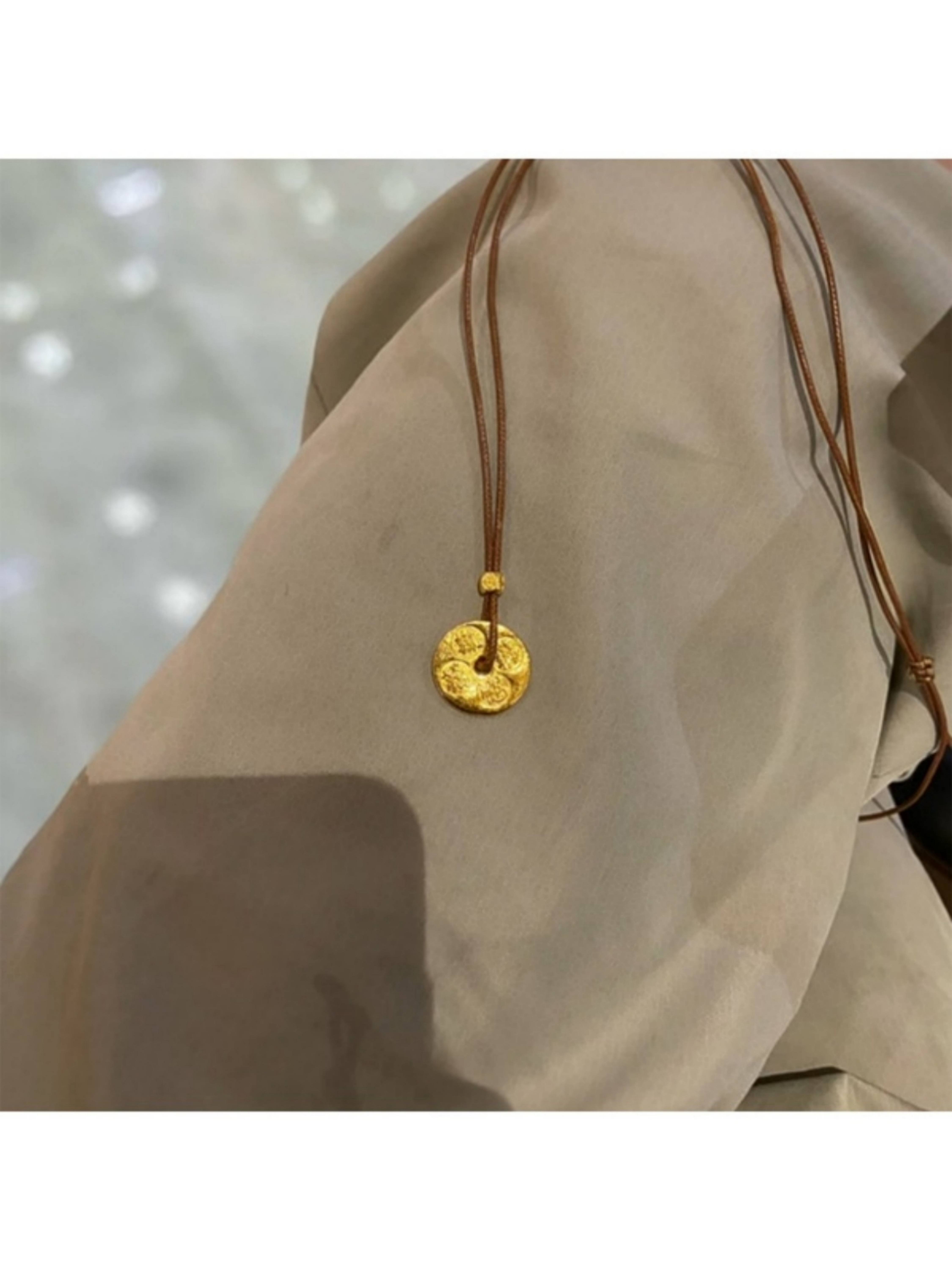 Gold Engraved Round Pendant Necklace
