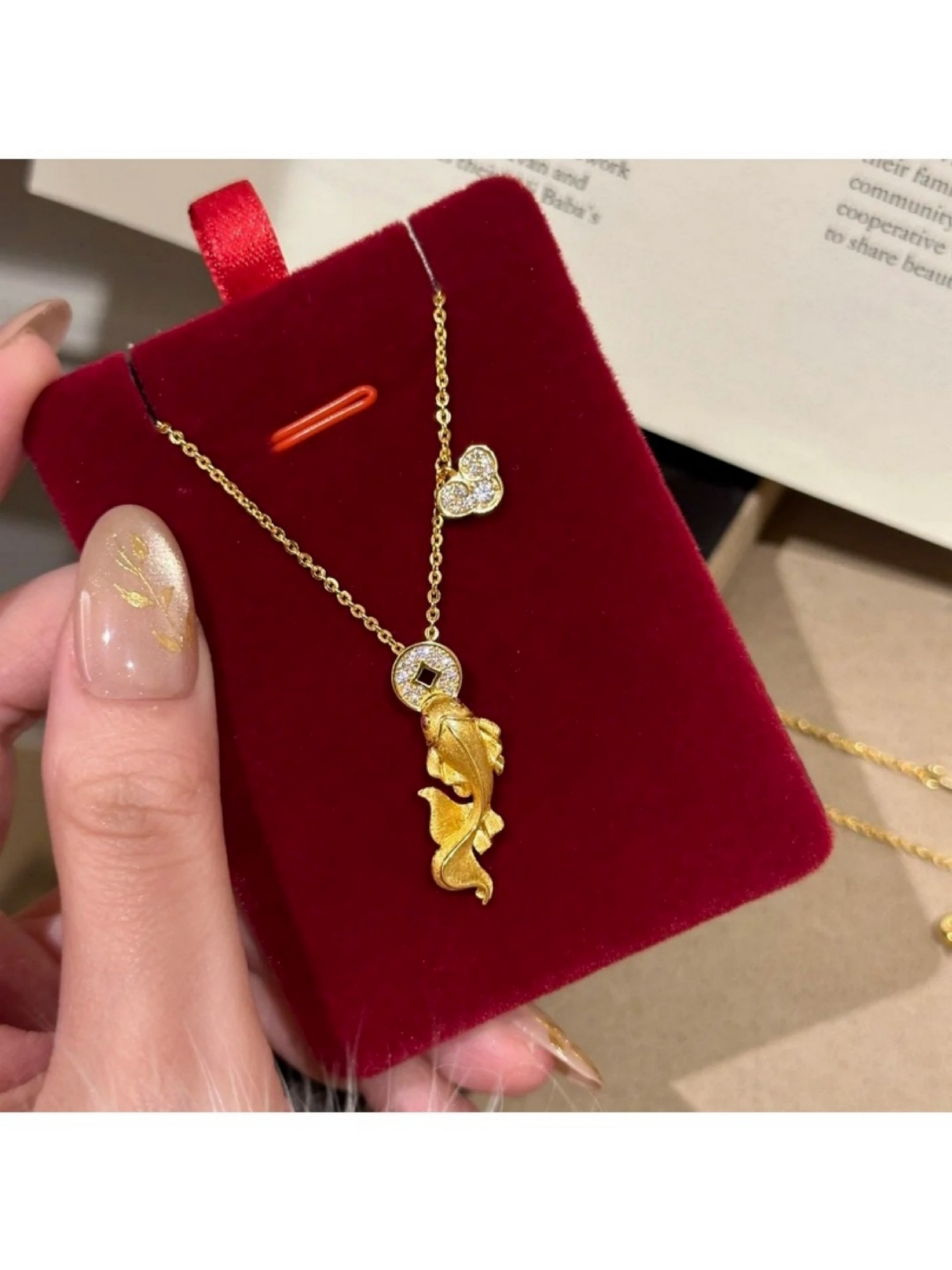 Golden Fish and Coin Charm Necklace
