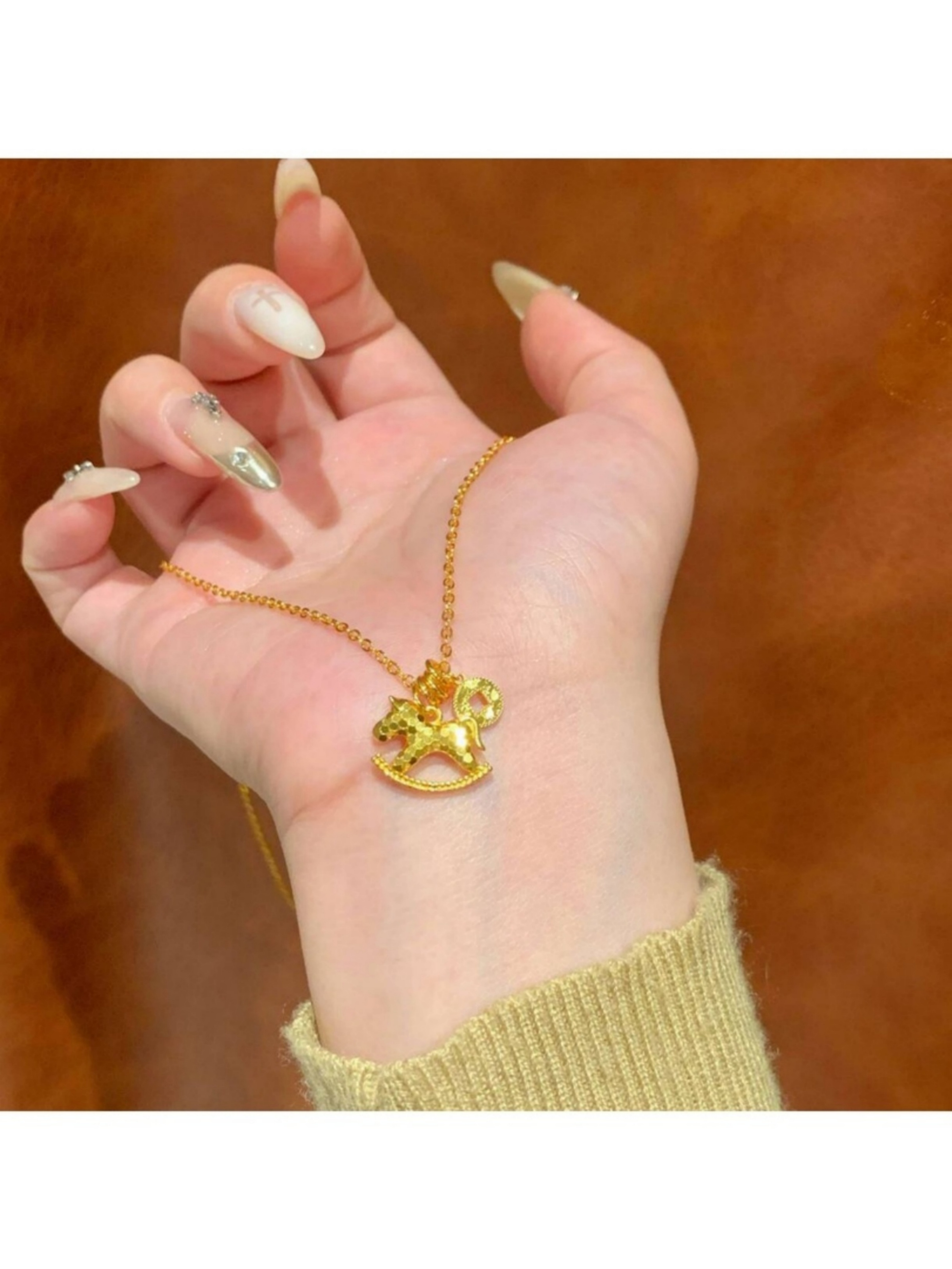 Golden Rocking Horse and Coin Charm Necklace