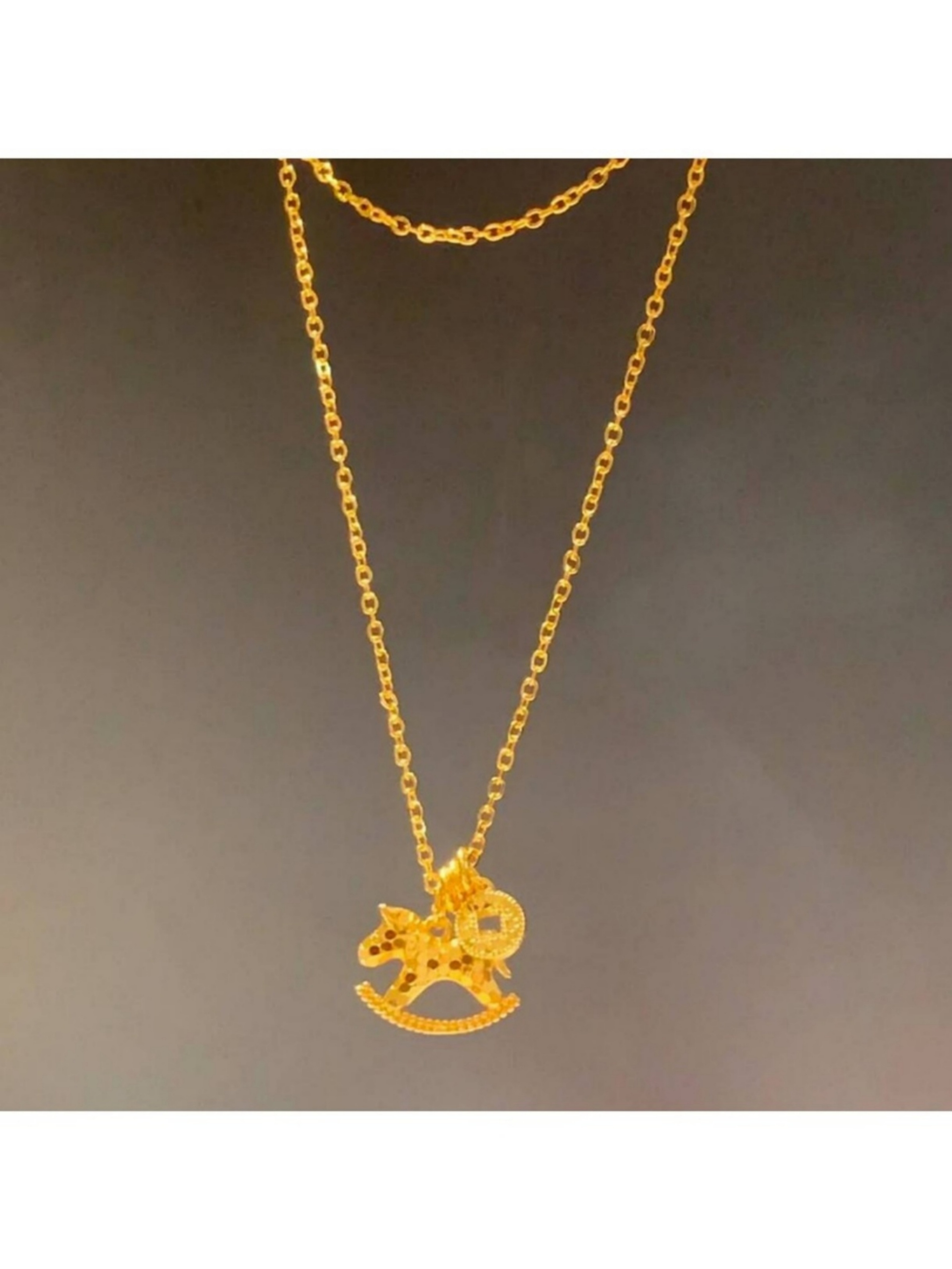 Golden Rocking Horse and Coin Charm Necklace