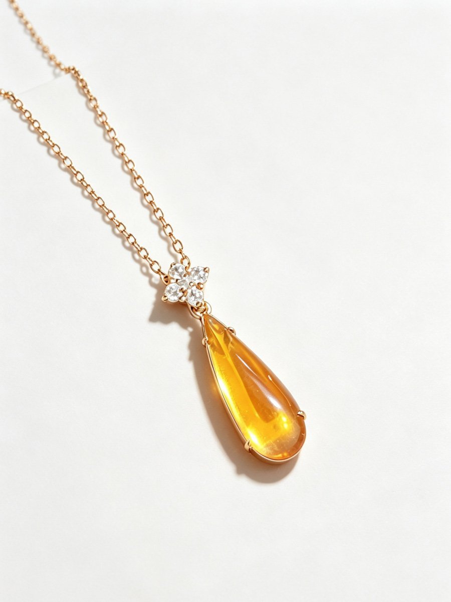 Golden Teardrop Pendant Necklace with Clover