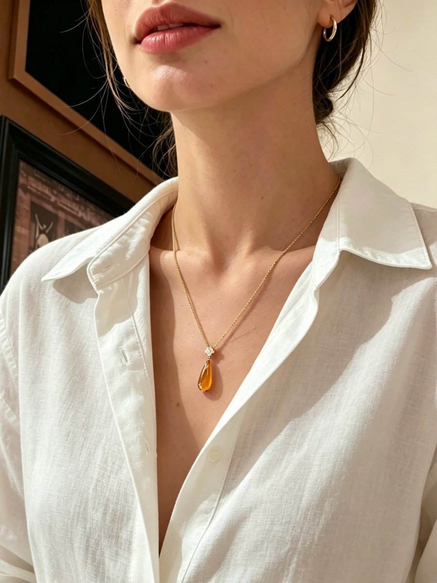 Golden Teardrop Pendant Necklace with Clover