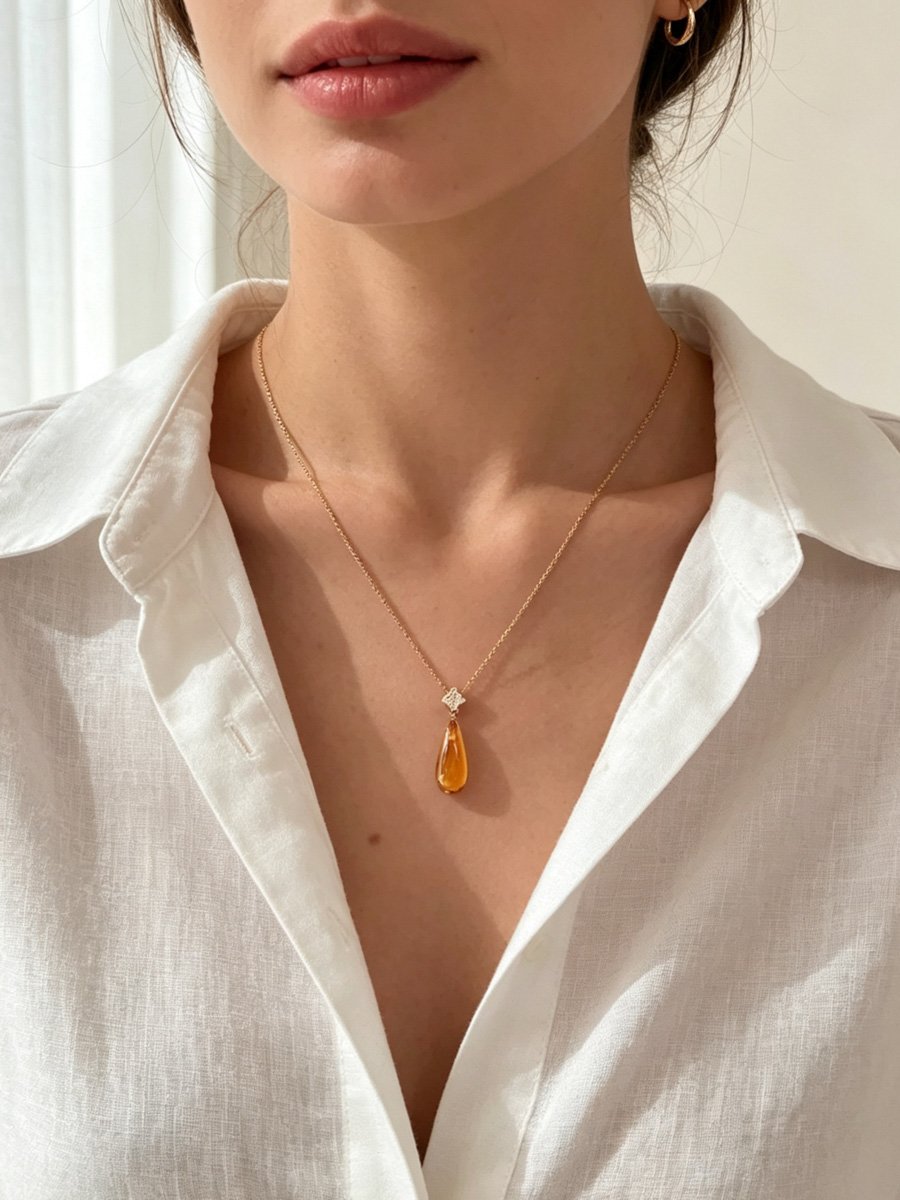 Golden Teardrop Pendant Necklace with Clover