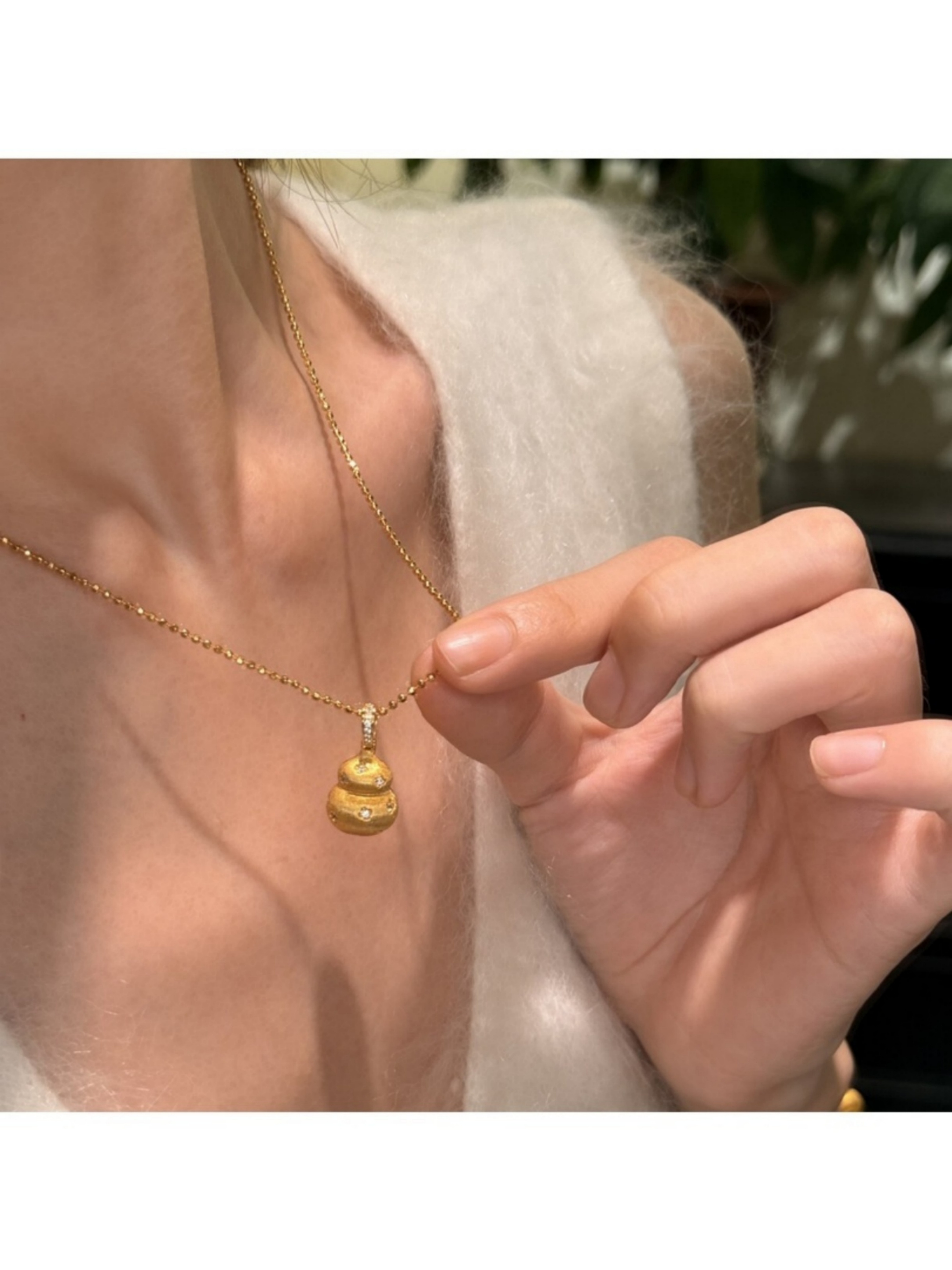 Golden Gourd Charm Necklace