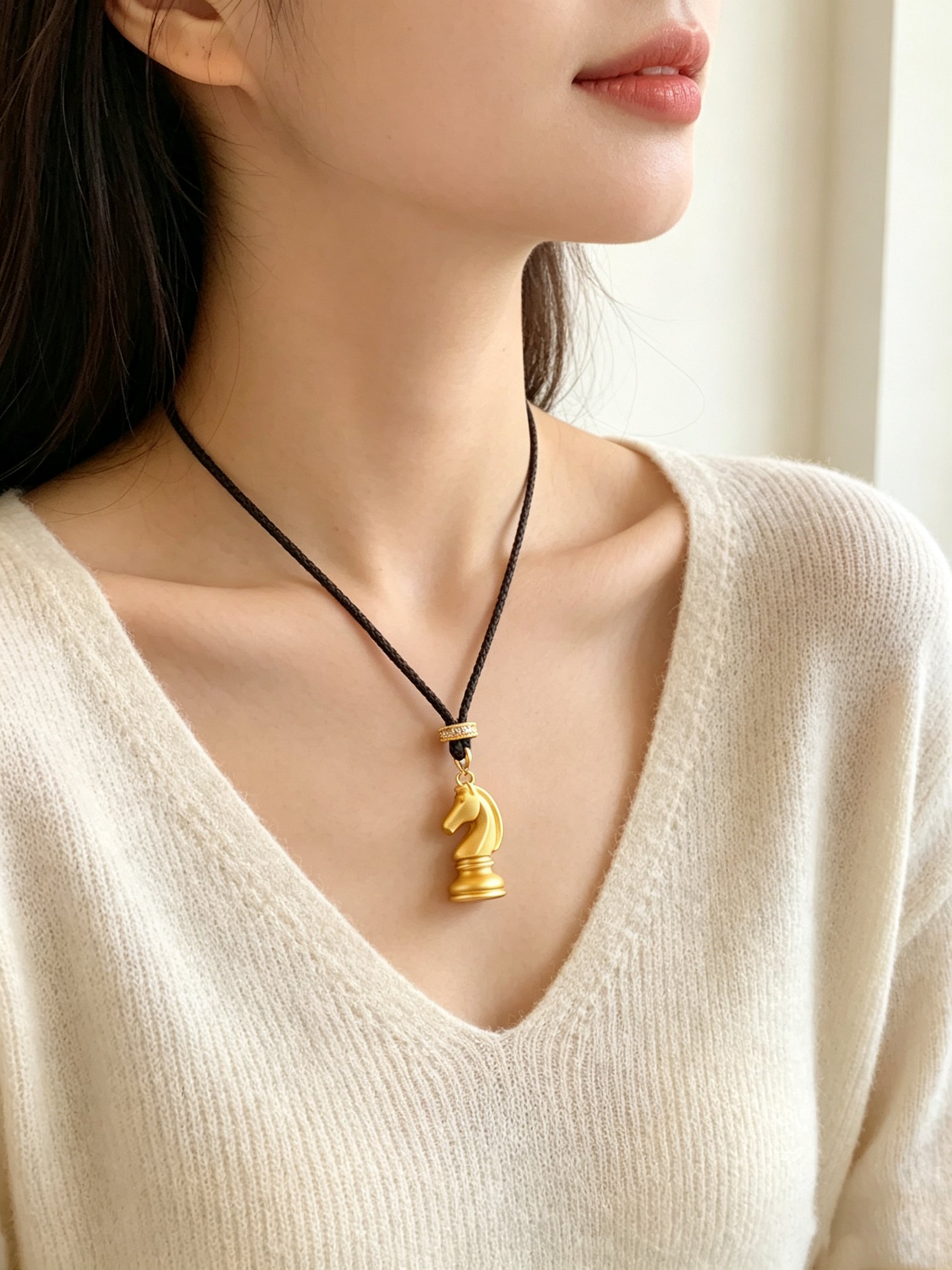 Golden Knight Chess Pendant Necklace
