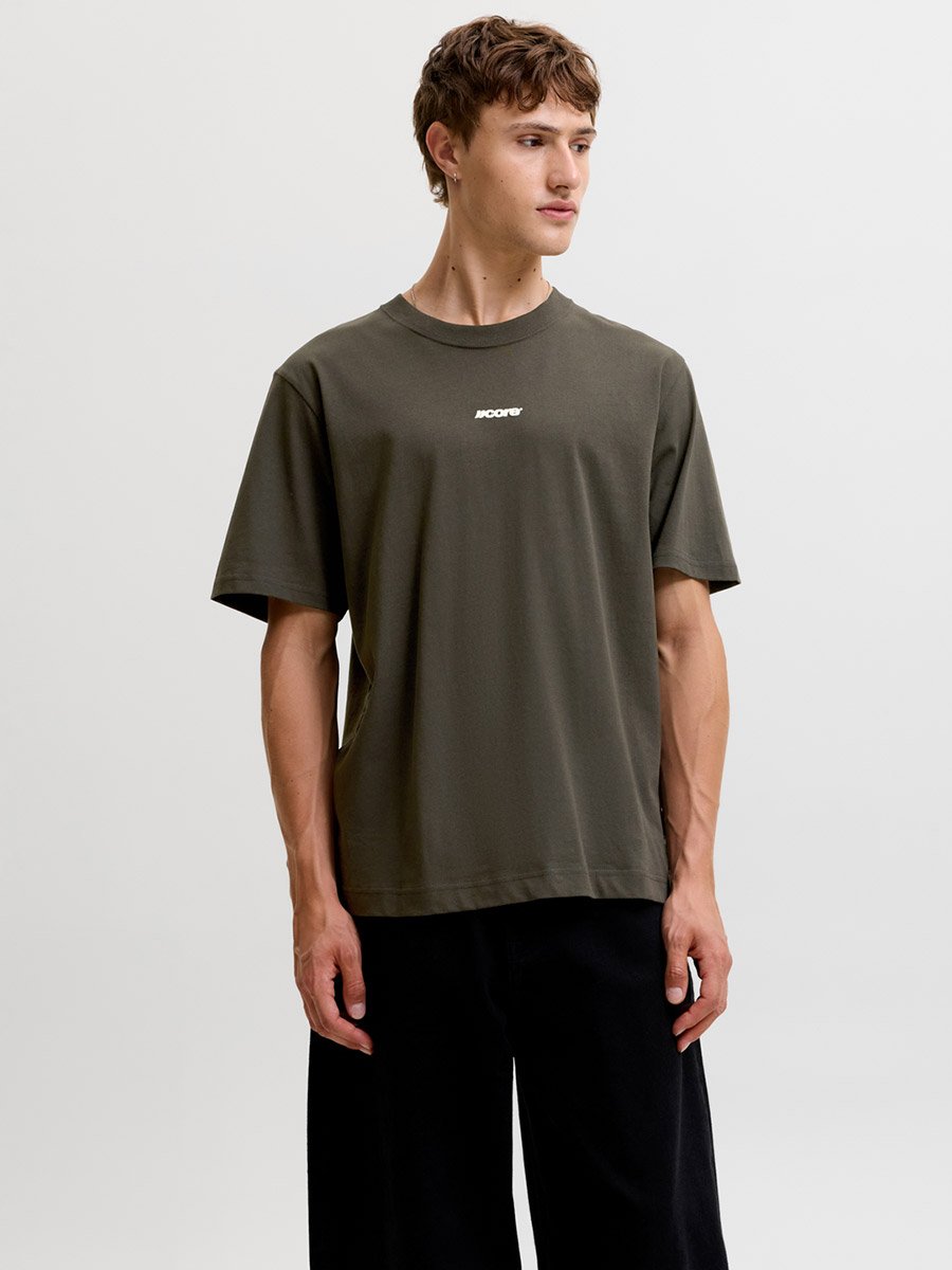 Olive Back Script Print Crew Neck T-Shirt