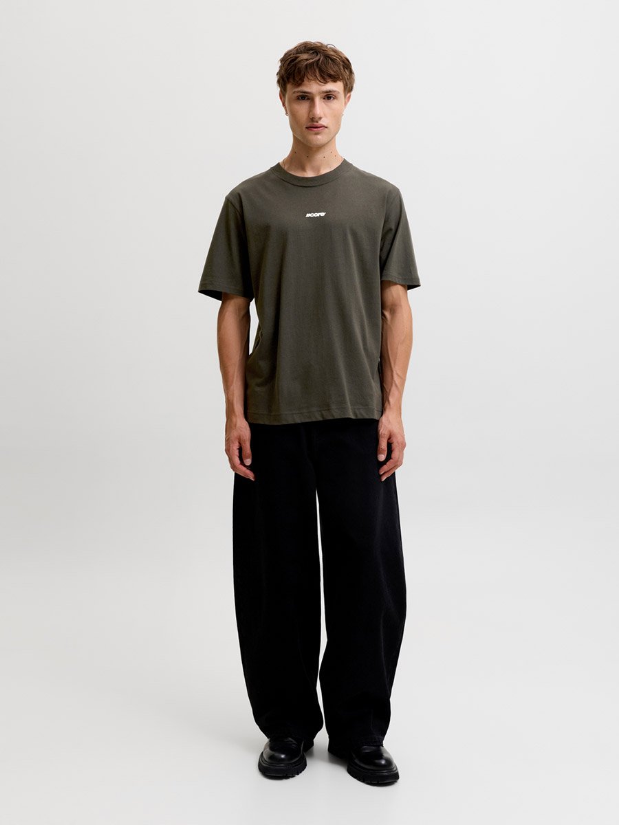 Olive Back Script Print Crew Neck T-Shirt