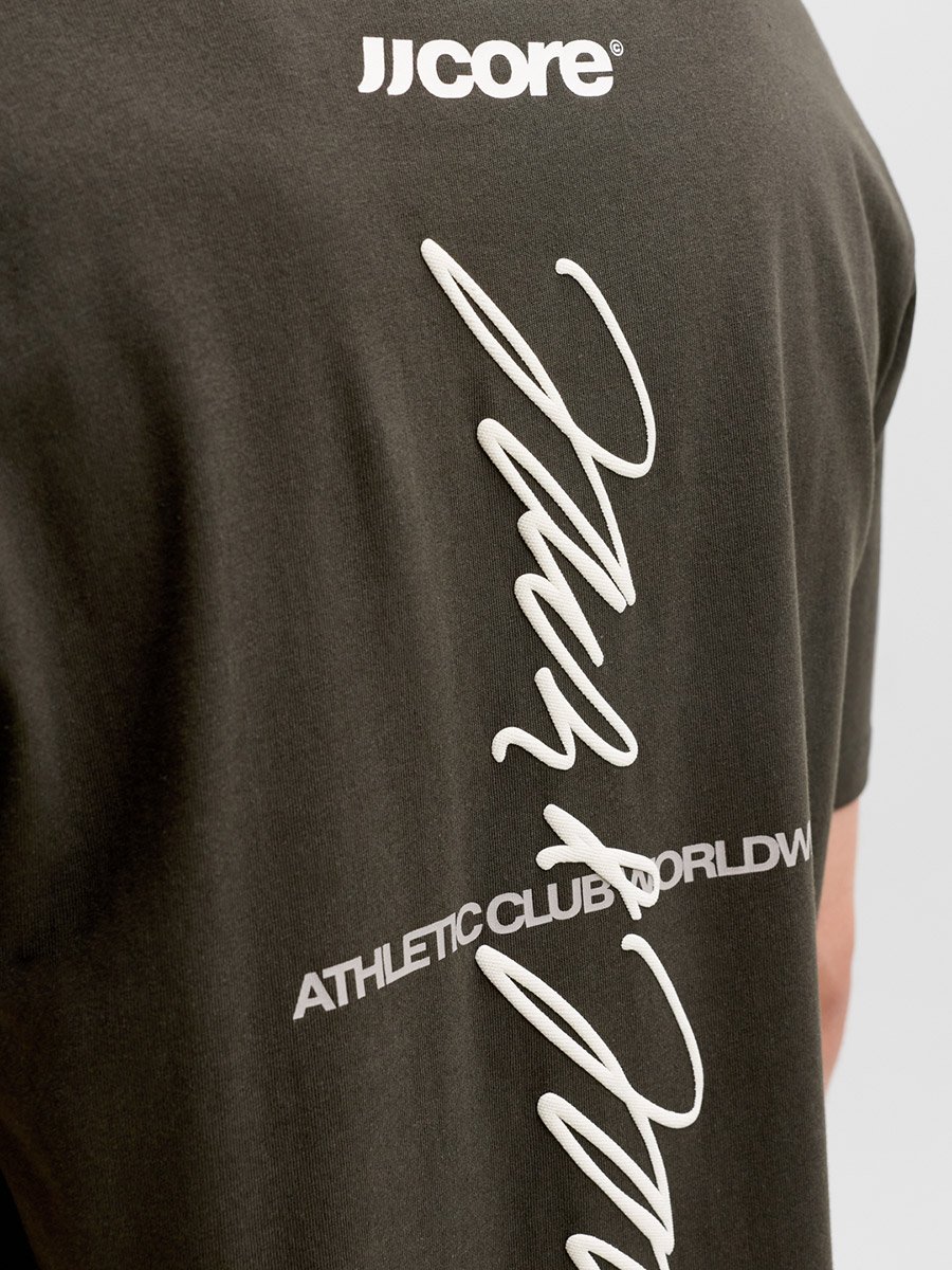 Olive Back Script Print Crew Neck T-Shirt