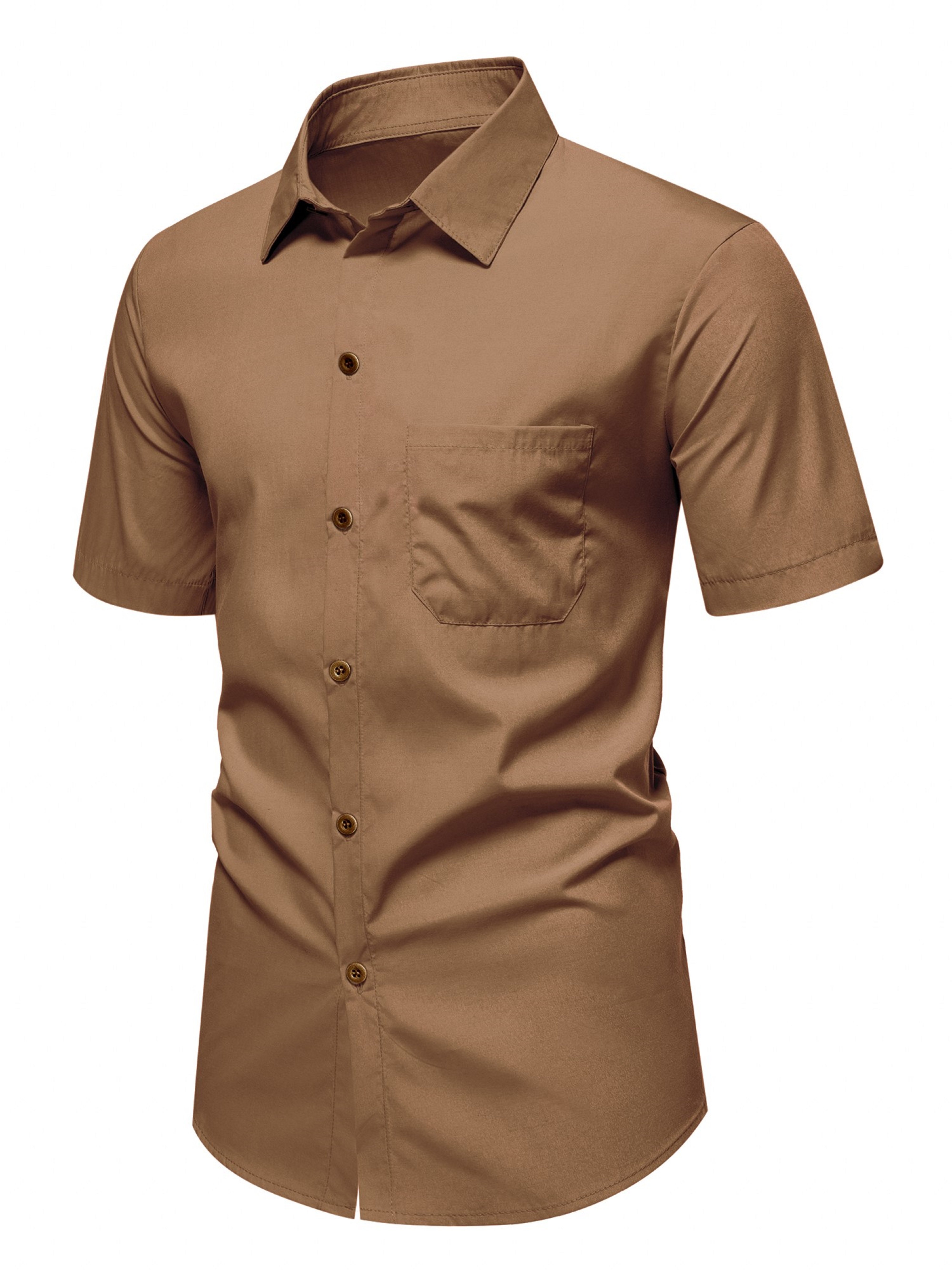 Casual Plain Yellow Short Sleeve Spread Collar Shirt