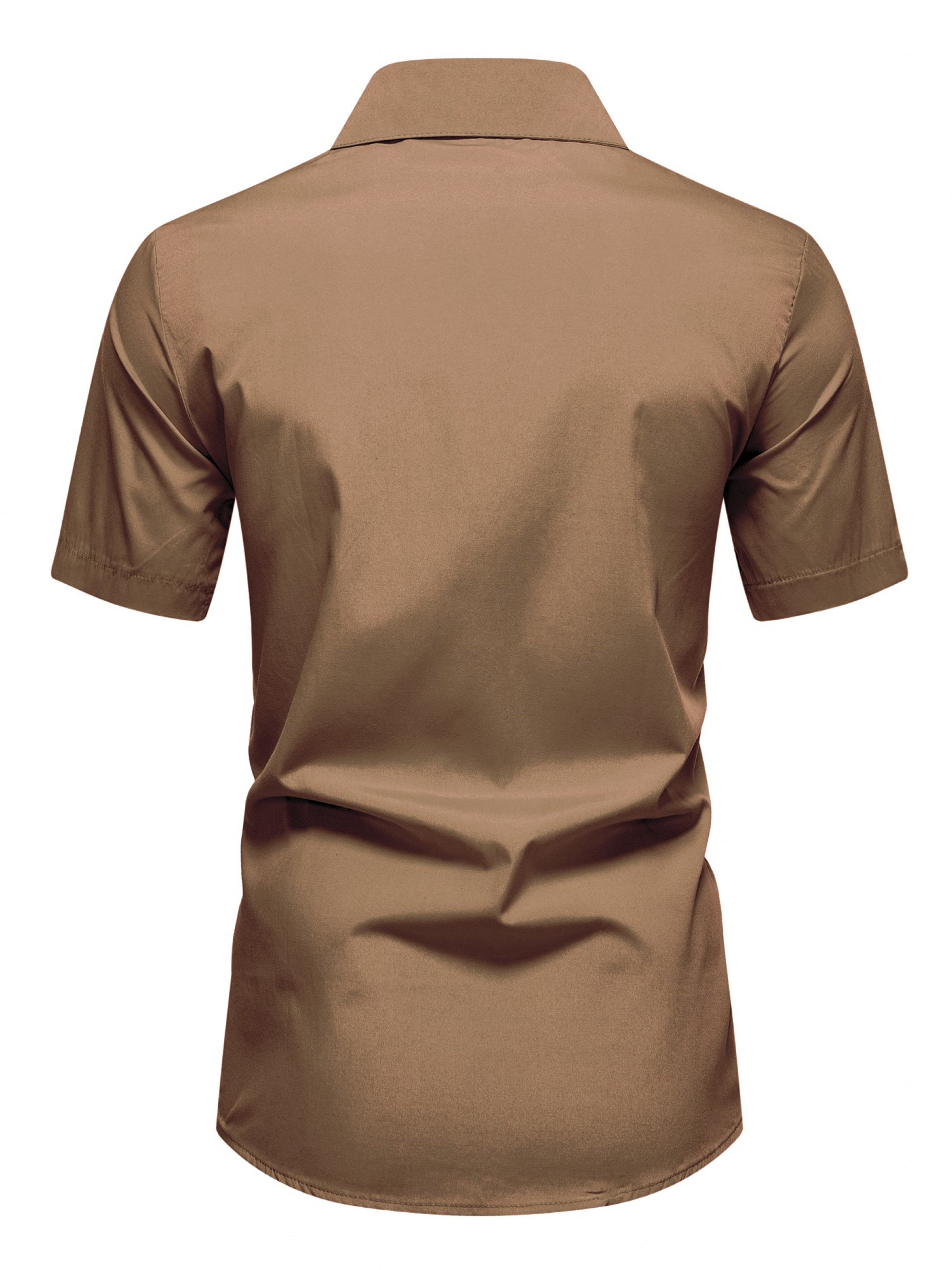Casual Plain Yellow Short Sleeve Spread Collar Shirt
