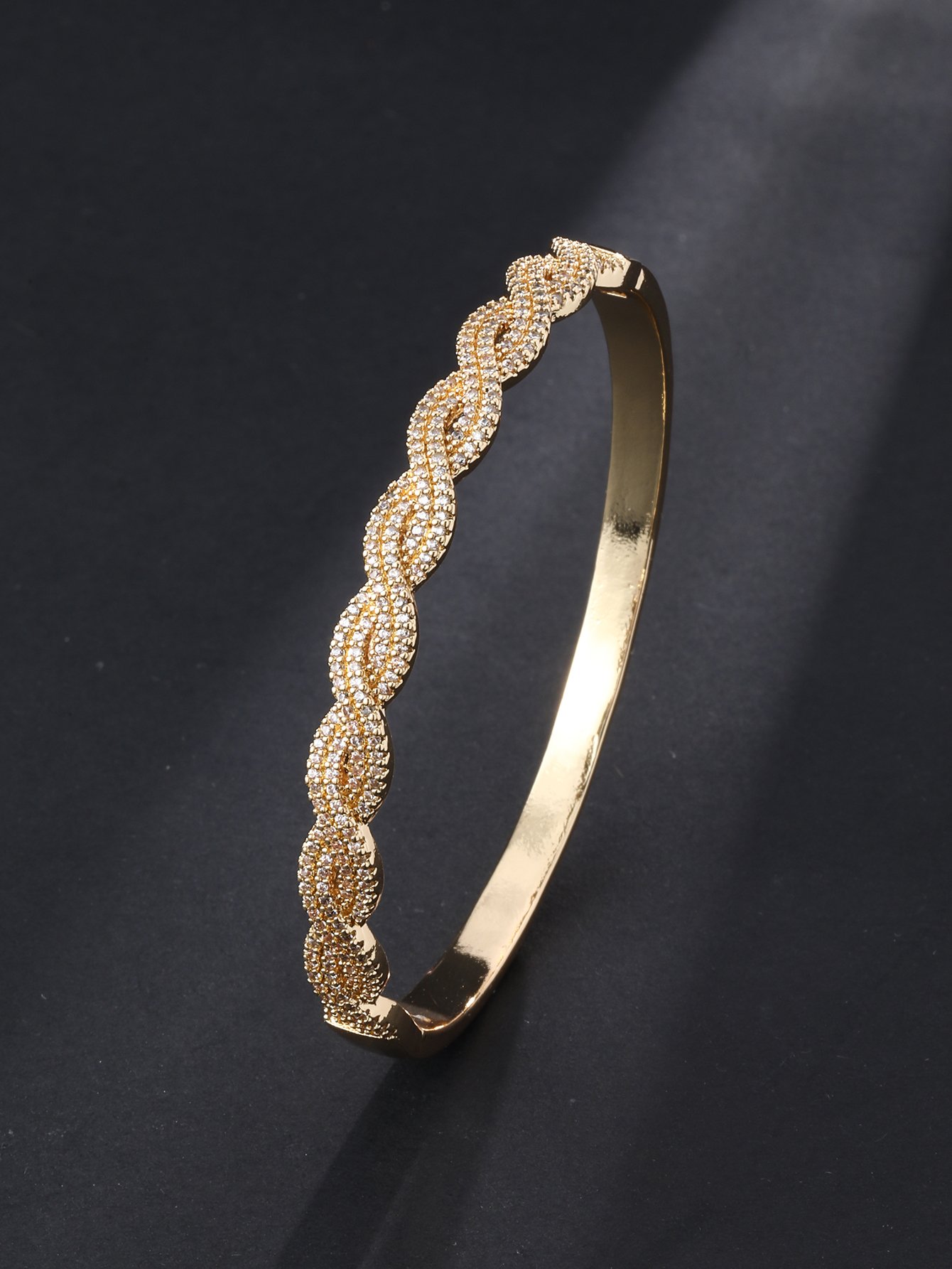 Twisted Rope-Woven Bracelet with Cubic Zirconia