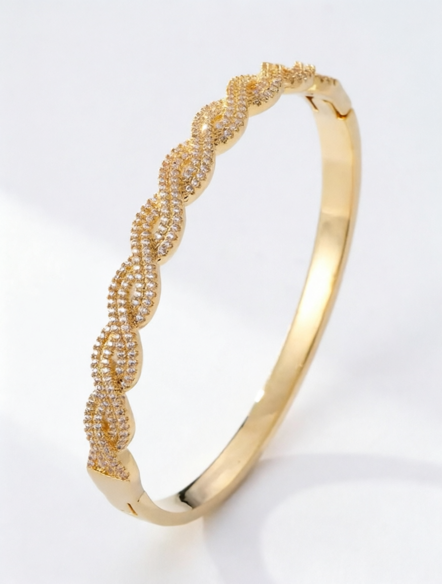 Twisted Rope-Woven Bracelet with Cubic Zirconia