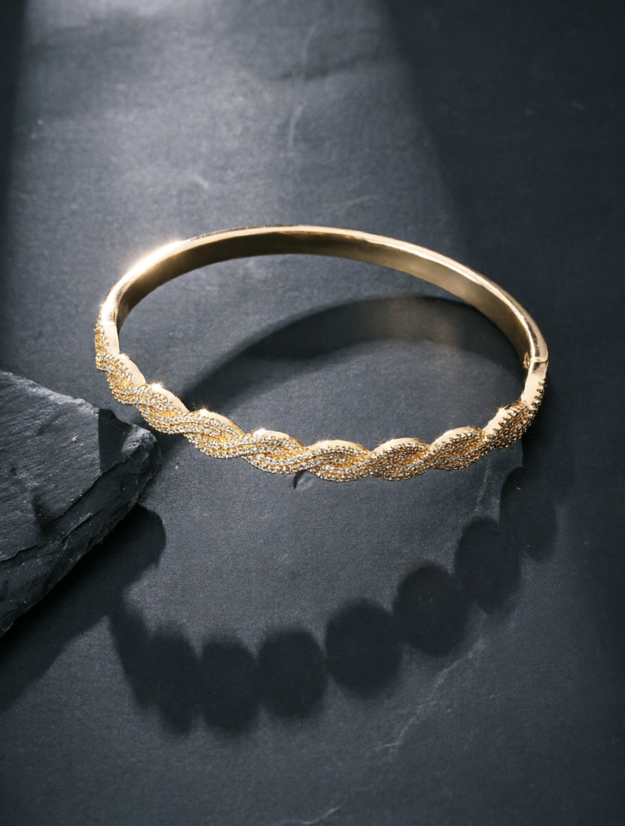 Twisted Rope-Woven Bracelet with Cubic Zirconia
