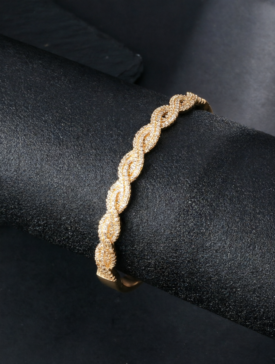Twisted Rope-Woven Bracelet with Cubic Zirconia