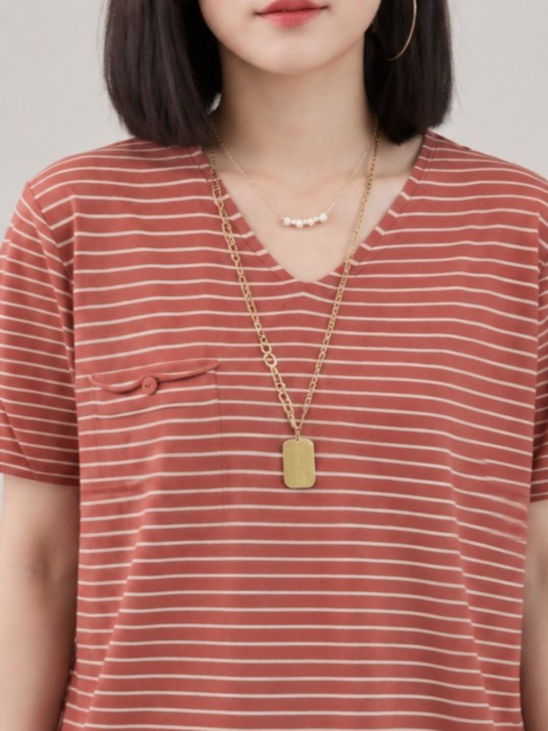 Red Striped V-Neck T-Shirt