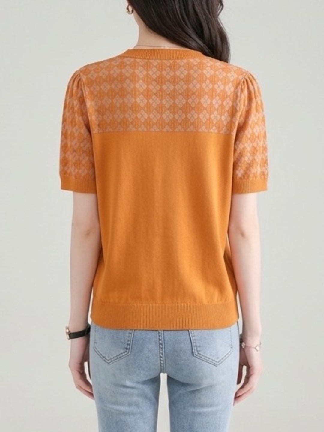 Orange Woven Round Neck Top