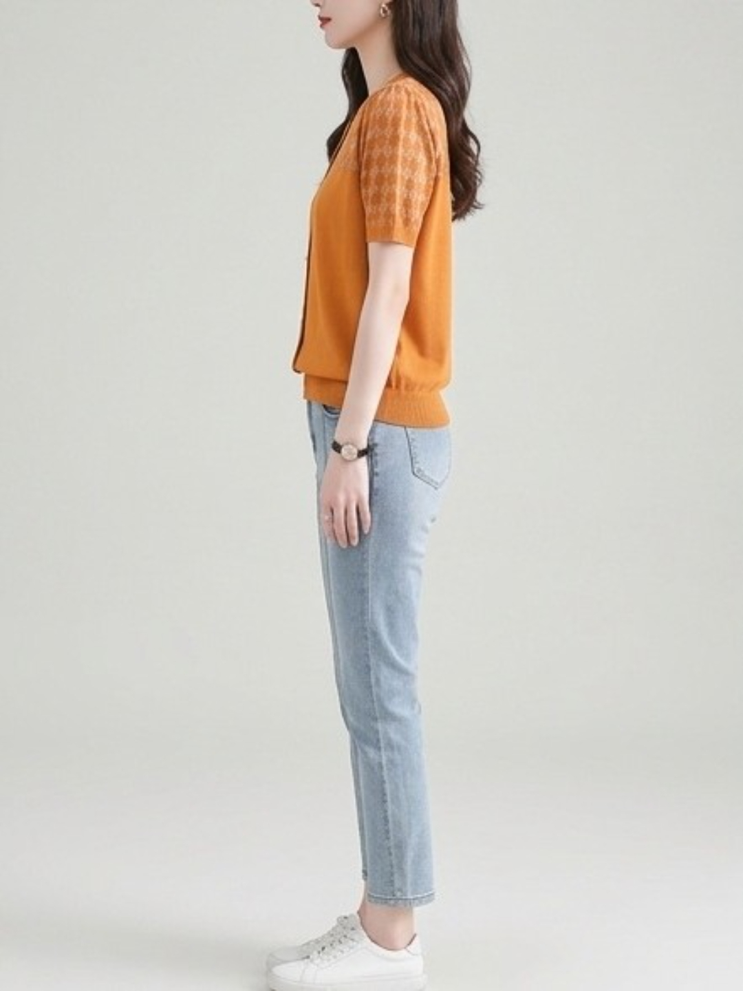 Orange Woven Round Neck Top