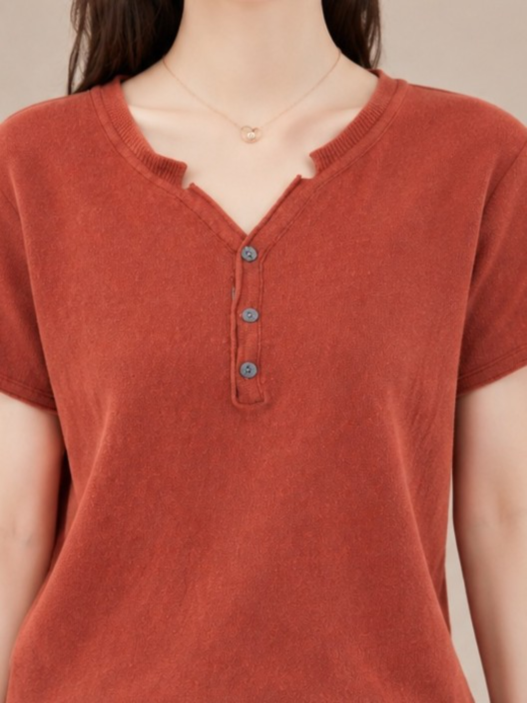 Rust Red V-Neck Ribbed T-Shirt