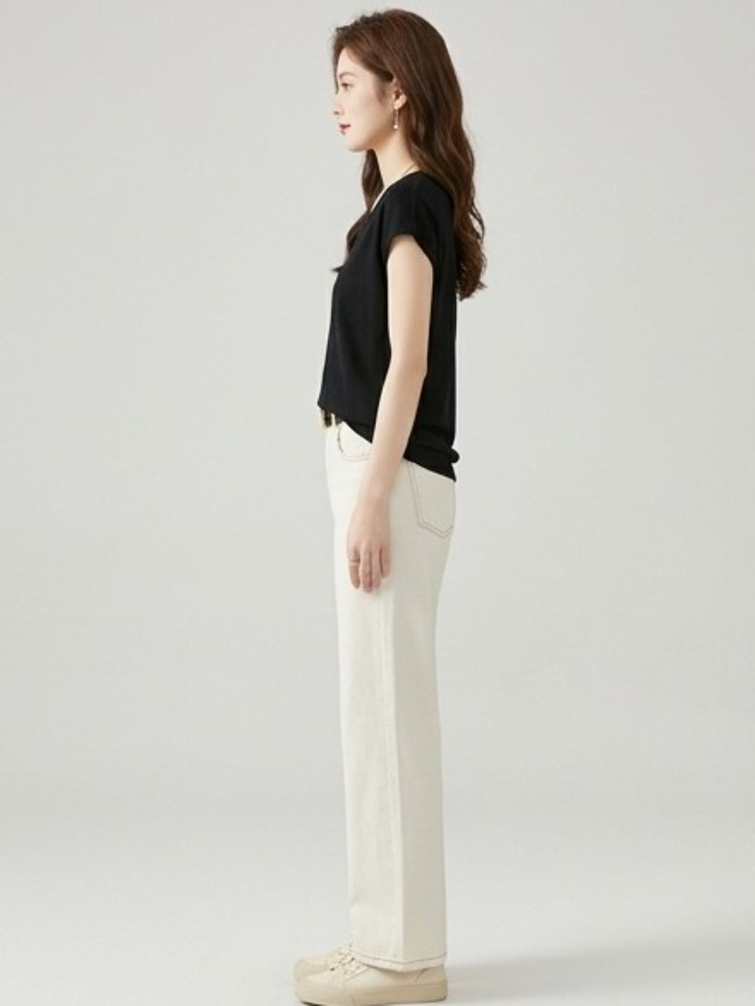Black V-Neck Woven T-Shirt
