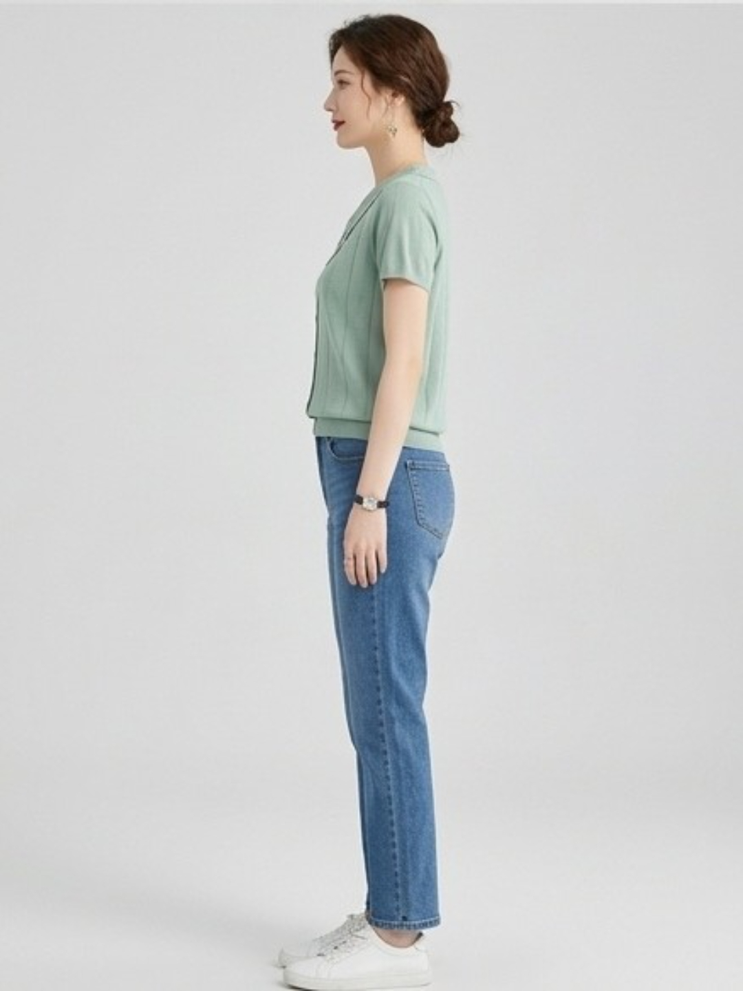 Mint Green Knitted Peter Pan Collar T-Shirt