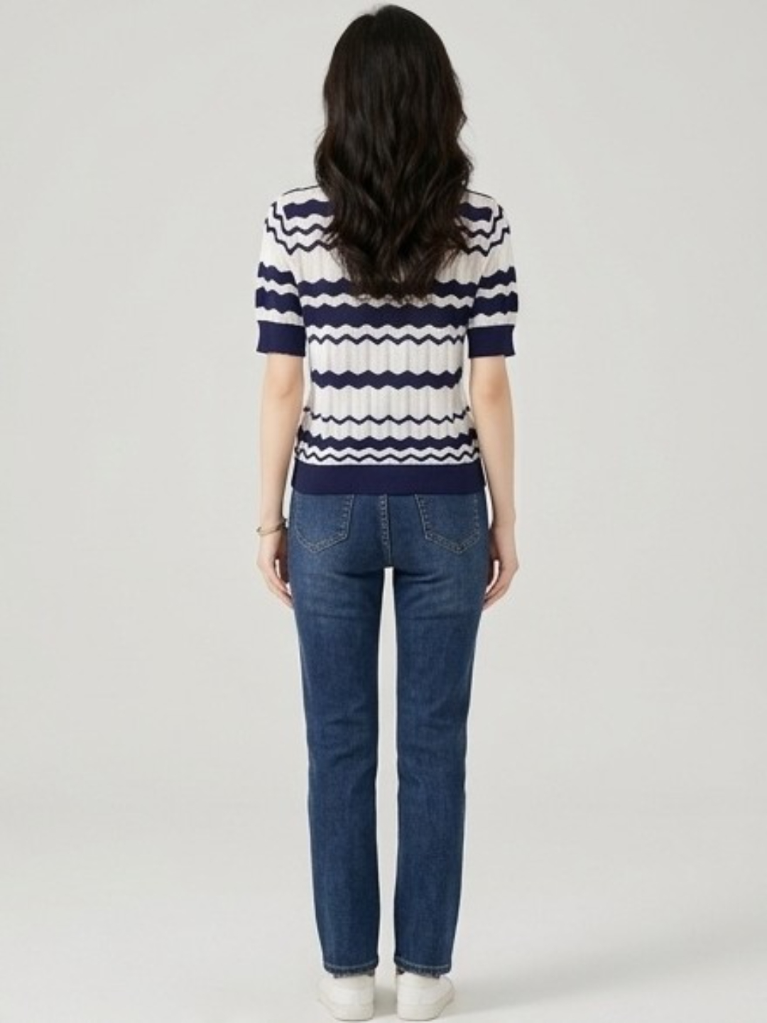 Striped Scoop Neck Cotton T-Shirt with Short Sleeves