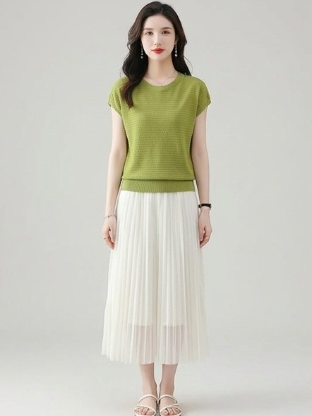 Green Woven Round Neck Top