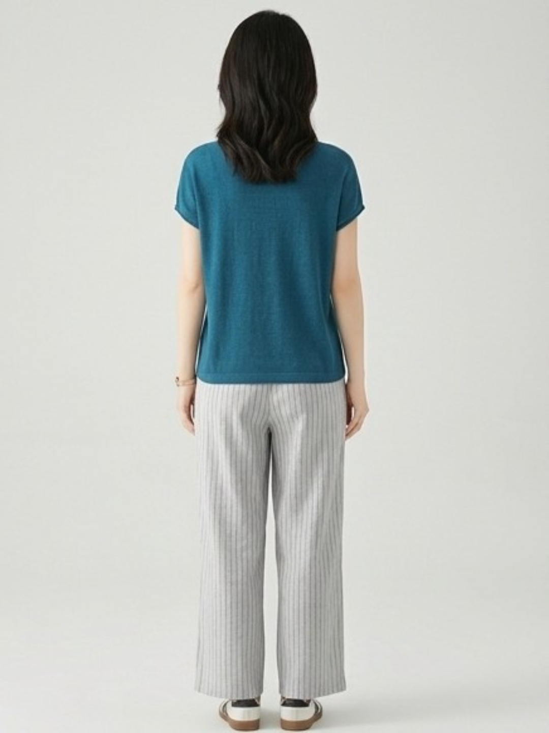 Teal V-Neck Woven T-Shirt