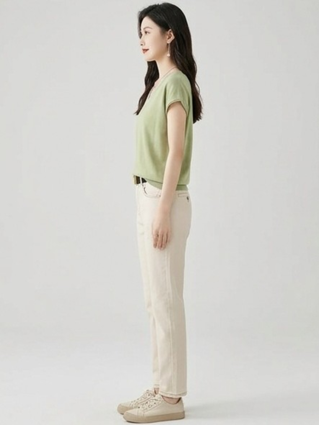 Green V-Neck Woven T-Shirt
