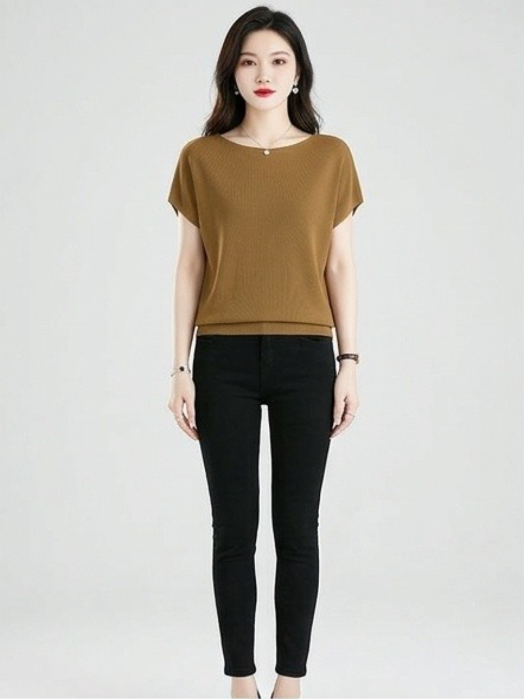 Golden Brown Scoop Neck Cap Sleeve T-Shirt