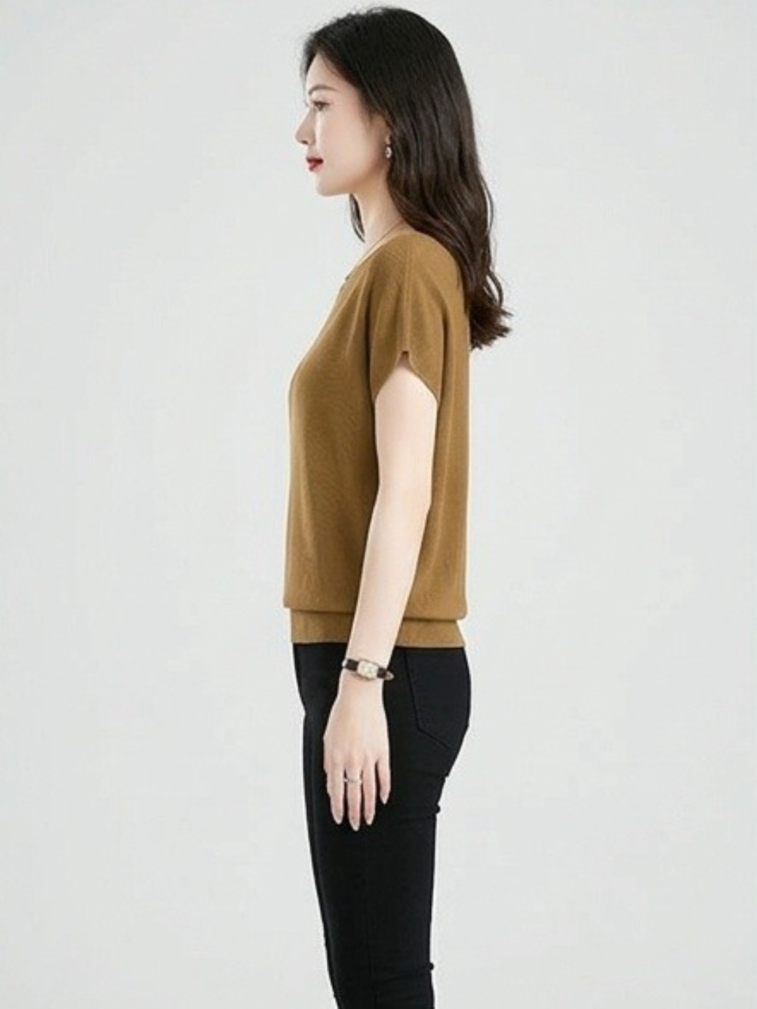 Golden Brown Scoop Neck Cap Sleeve T-Shirt