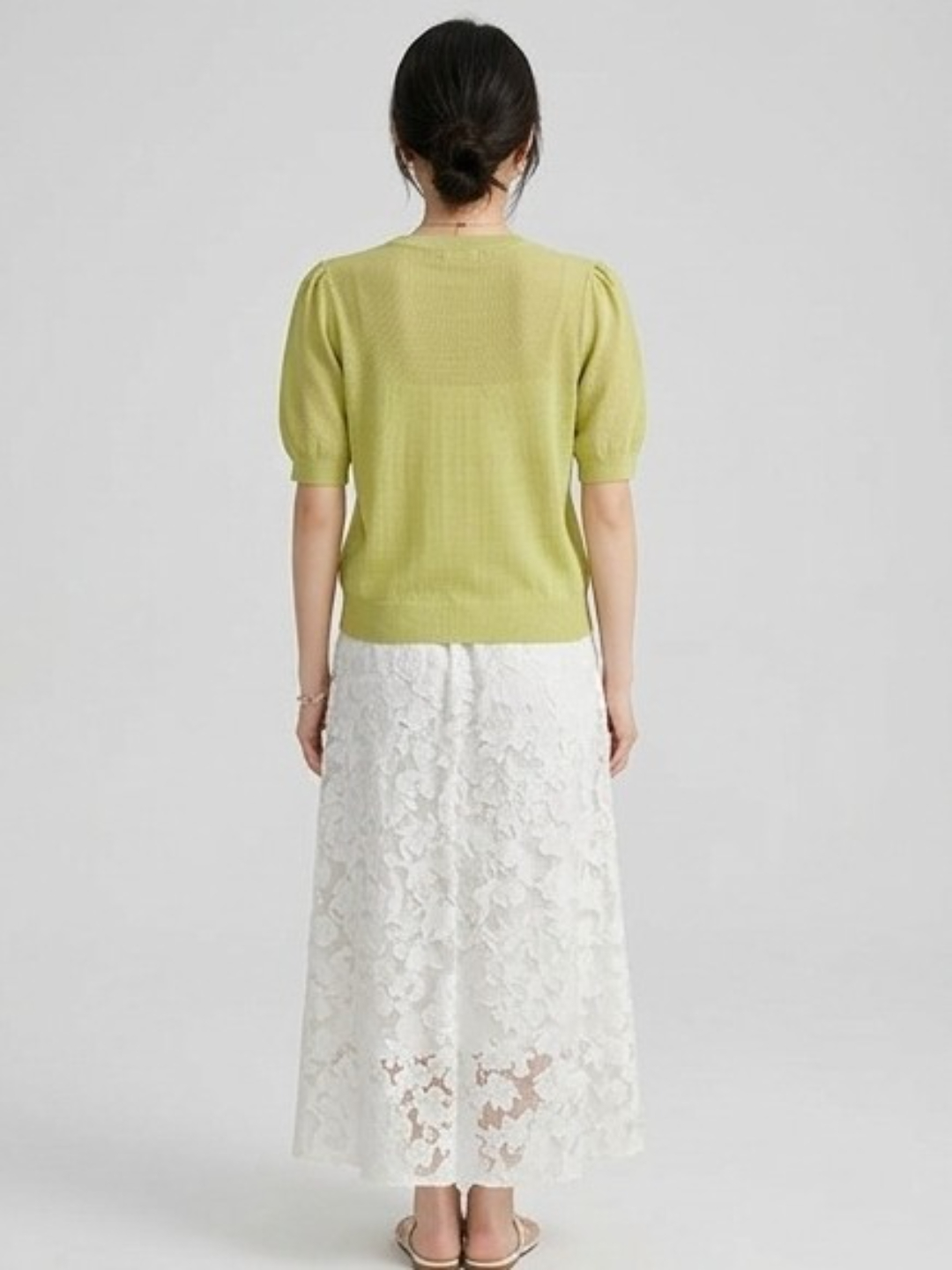 Green Round Neck T-Shirt with Pearl Embellishments