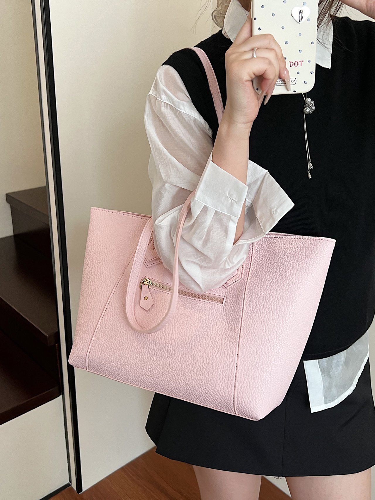 Pink Pebble Faux Leather Tote Shoulder Bag