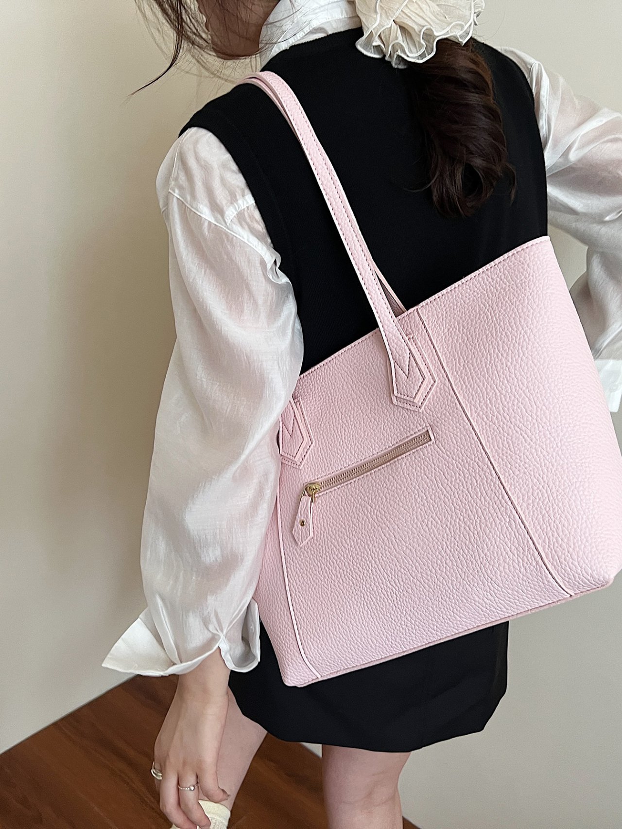 Pink Pebble Faux Leather Tote Shoulder Bag