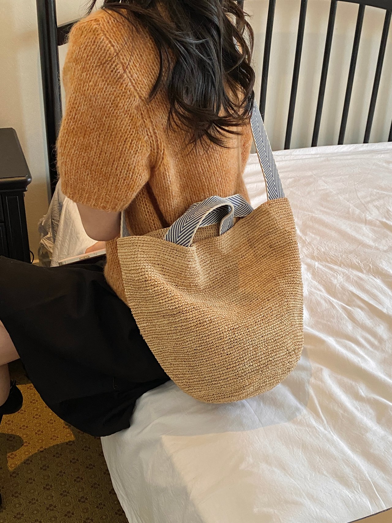 Beige Woven Crossbody Bag