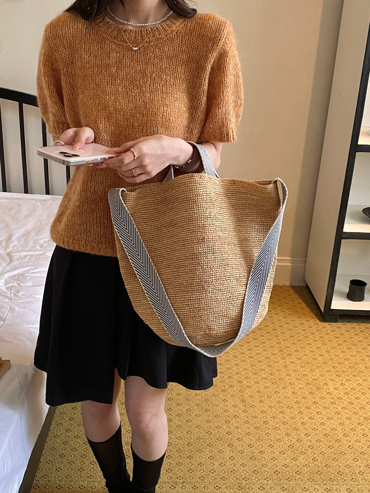 Beige Woven Crossbody Bag