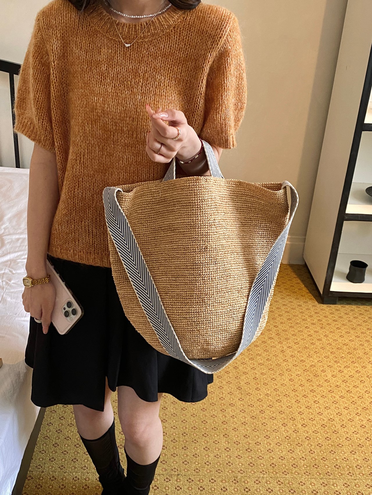 Beige Woven Crossbody Bag