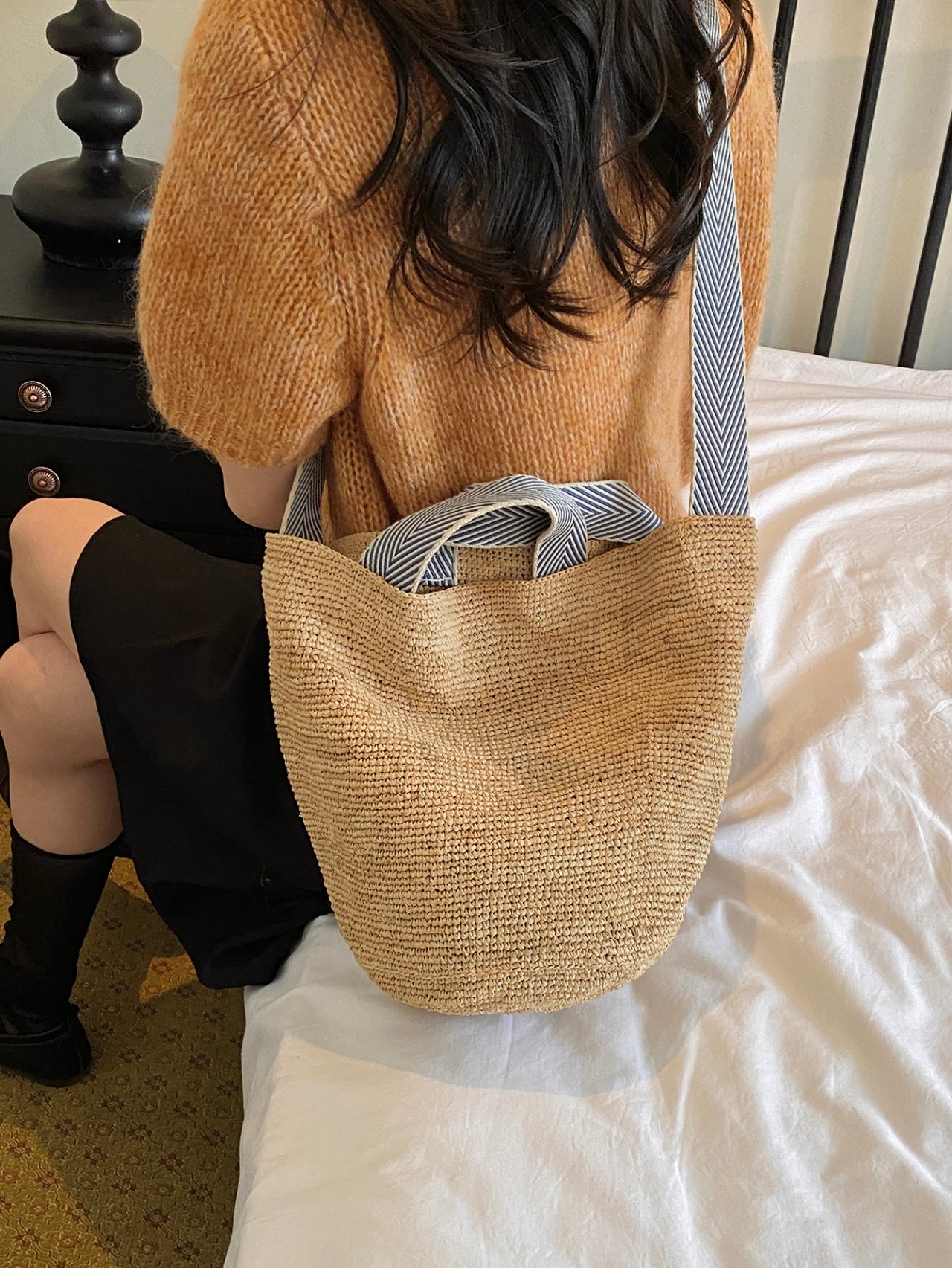 Beige Woven Crossbody Bag