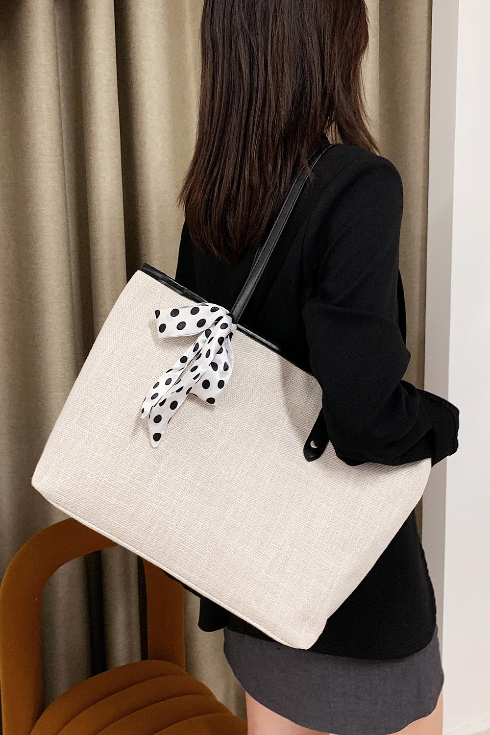 Tote Bag with Polka Dot Scarf